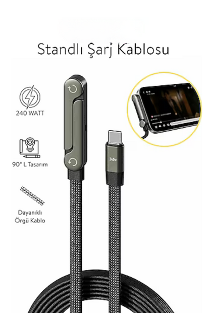 Teknixy™ 180° Dönebilen Kopmaz Type-C Hızlı Şarj Kablosu (240W)