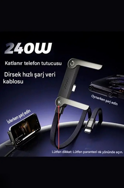 Teknixy™ 180° Dönebilen Kopmaz Type-C Hızlı Şarj Kablosu (240W)