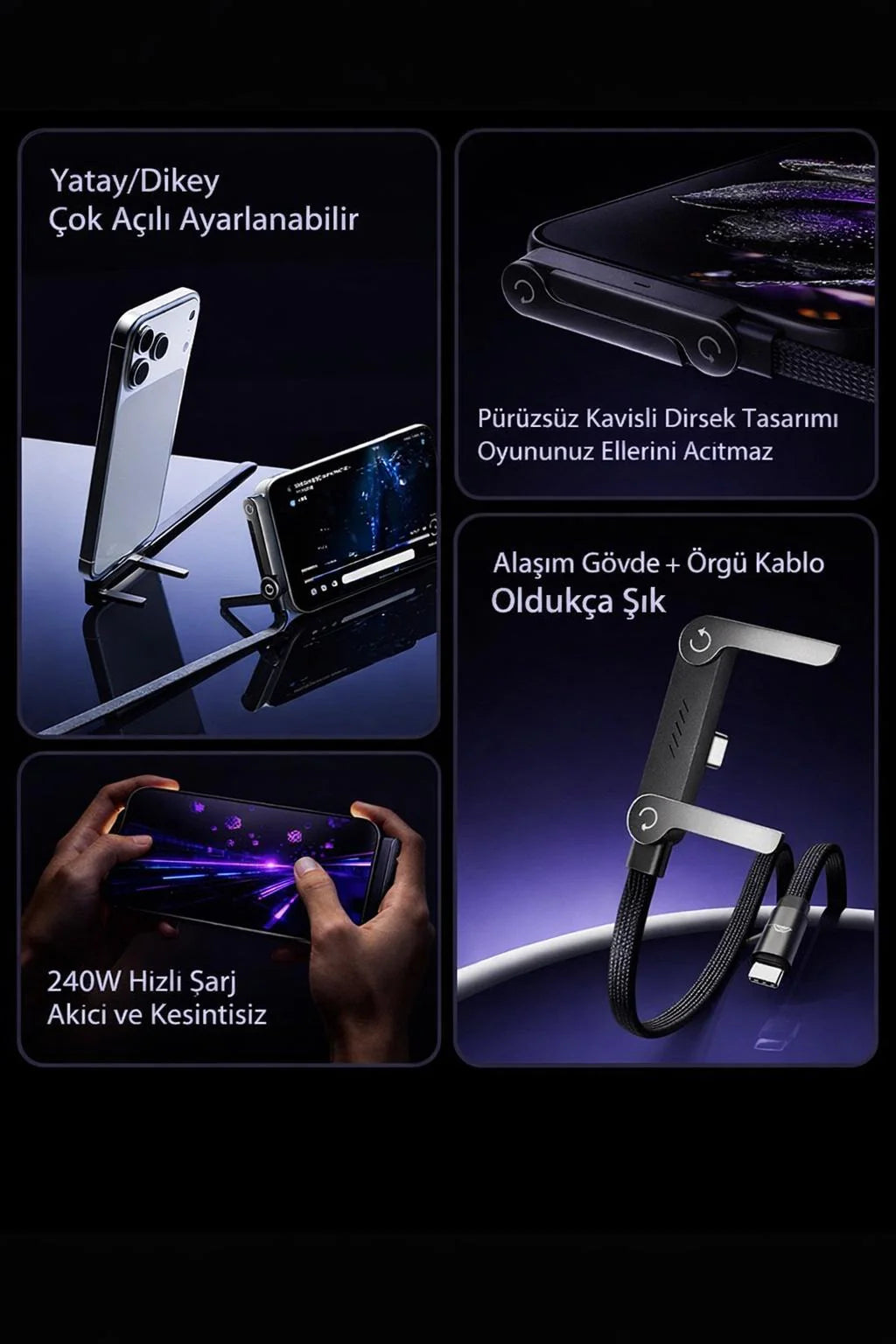 Teknixy™ 180° Dönebilen Kopmaz Type-C Hızlı Şarj Kablosu (240W)