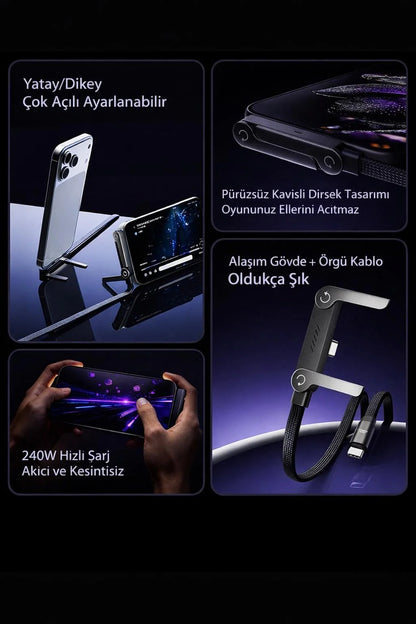 Teknixy™ 180° Dönebilen Kopmaz Type-C Hızlı Şarj Kablosu (240W)